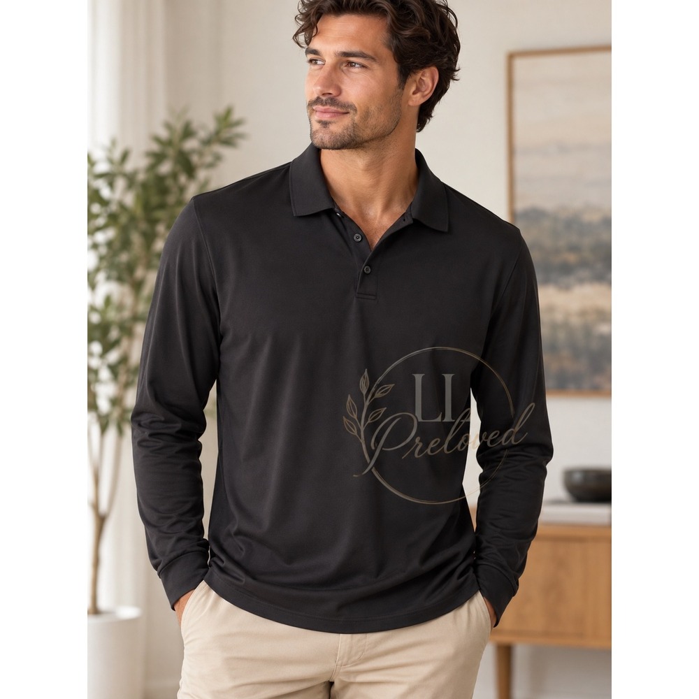 Quince ProPique Performance Polo Mens Small Black Long Sleeve LB53262 Athleisure